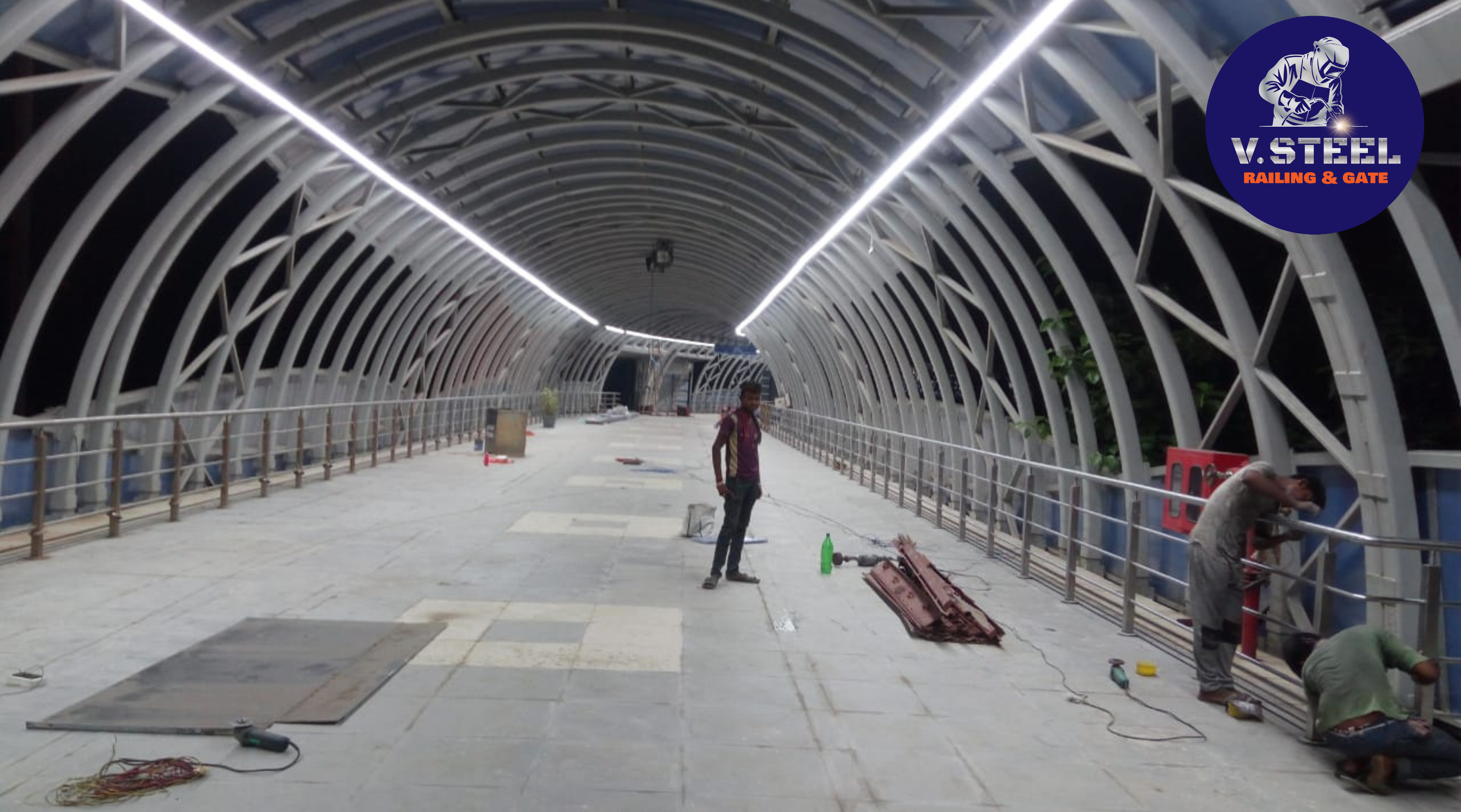 Dakhineswar skywalk railing - night lighting